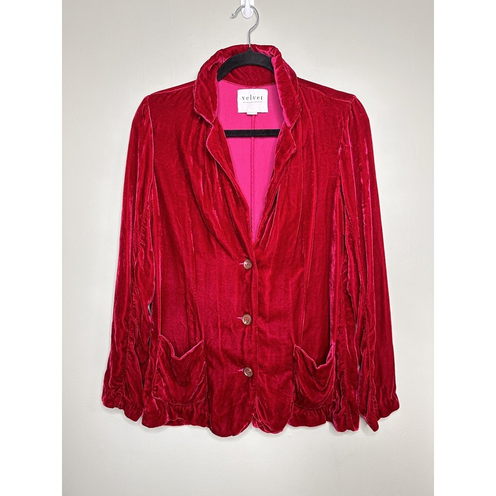 Velvet Robert & Graham Rayna Velvet Blazer Red Button Up Sz Medium RARE 18% Silk